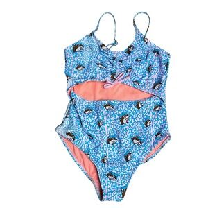 Buc-ee’s Blue Beaver One Piece Swimsuit Youth Large Cutout Bathing Suit Pool